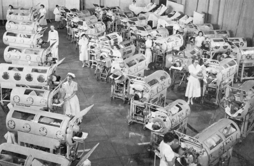 Iron lungs help polio patients breathe during an outbreak of the disease in the US in the 1950s. Photograph: Science History Images