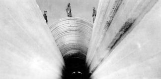 Camp Century tunnels started as trenches cut into the ice of Greenland. Picture U.S. Army Corps of Engineers