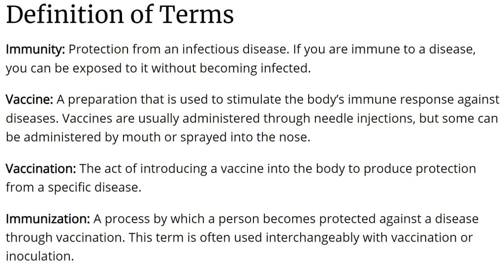 Definition of vaccines and vaccinated from September 2 2021