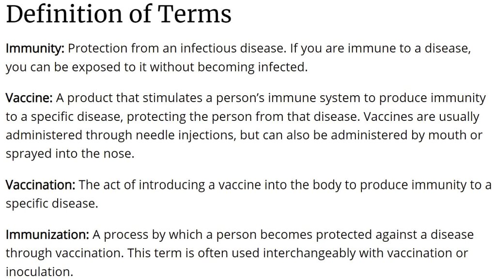 Definition of vaccines and vaccinated until September 1 2021