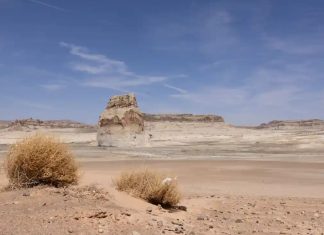 Lone Rock Beach, a popular recreational area in Lake Powell that used to be under water, is now dry. Picture by Caitlin Ochs