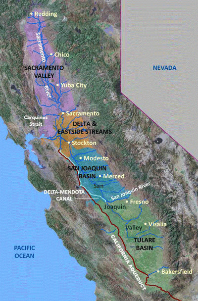 Map of the Central Valley four major regions