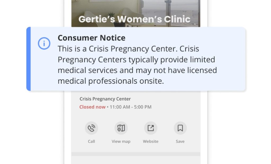 Yelp adds a warning label to anti-abortion center listings The notice says these centers often offer 'limited medical services and may not have licensed medical professionals onsite.'