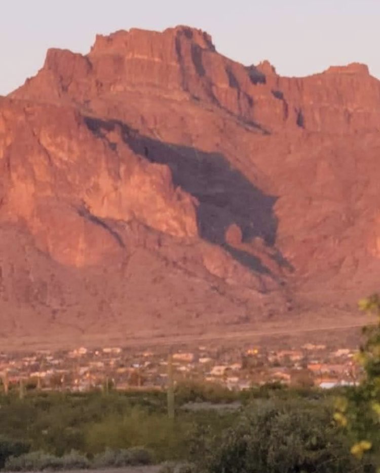 cougar-shaped shadow Superstition Mountains, Apache Junction, AZ appears only twice each year; One week in March, the other in September