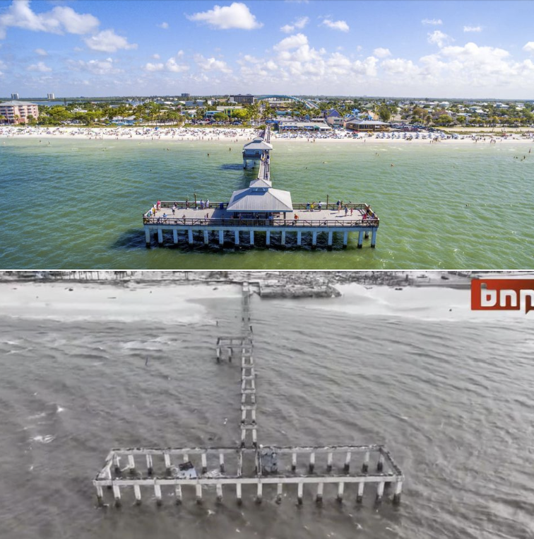 Before and after of Fort Myers Beach Pier.. 
