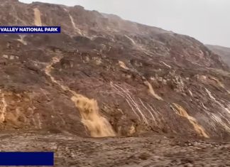 Death Valley waterfalls after Hurricane Kay in September 2022