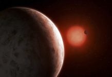 illustration of two super-Earths orbiting a red dwarf star