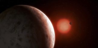 illustration of two super-Earths orbiting a red dwarf star