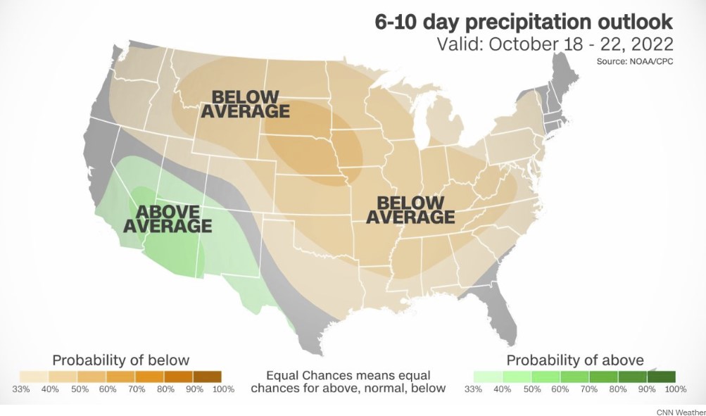 The forecast from the Climate Prediction Center is dry, with below-average rainfall in the outlook through at at least the rest of the week.