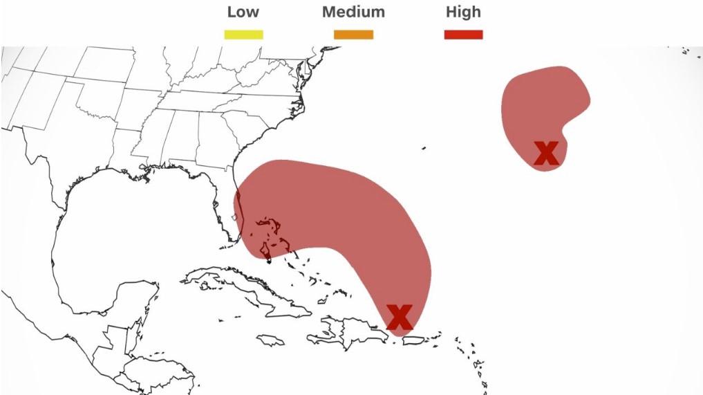On Sunday there were two high chances of tropical development across the Atlantic.