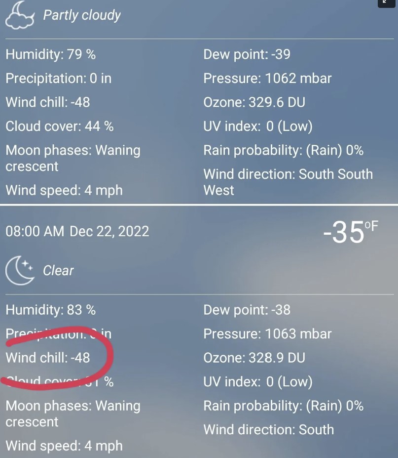In Montana this Thursday when you will go in for work it will be -48 degrees Fahrenheit (around -44°C)… Terrifying, no?