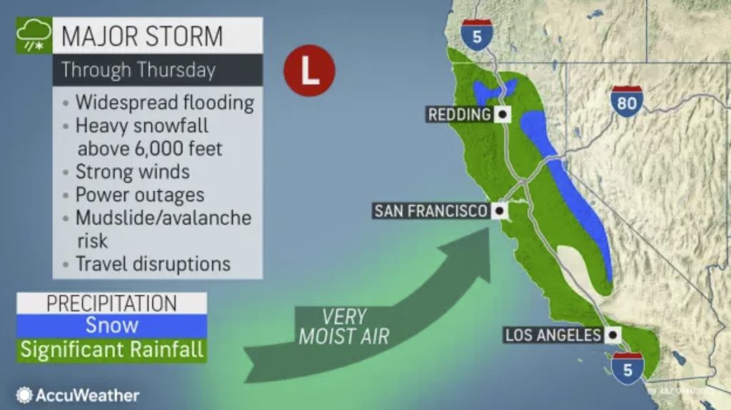 This will be the third storm in California to bring an atmospheric river since the end of December, including one on New Year's Eve that caused severe flooding and debris flows
