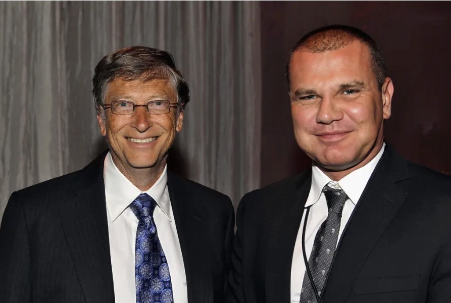 Mr. Gates in 2012 with Mr. Nikolic. The two men frequently traveled and socialized together. Mr. Nikolic befriended Mr. Epstein after Ms. Walker introduced them.Credit...Paul Morigi