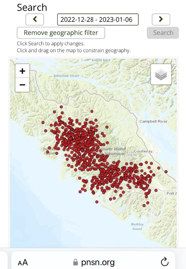 earthquake swarm vancouver island Cascadia subduction zone
