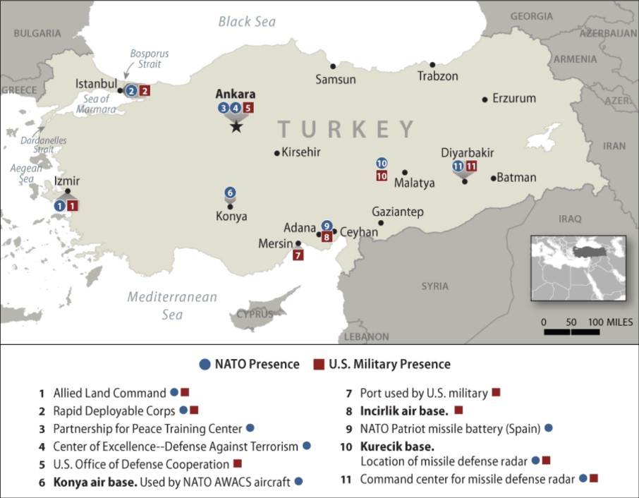 Many NATO and US military bases in Turkey