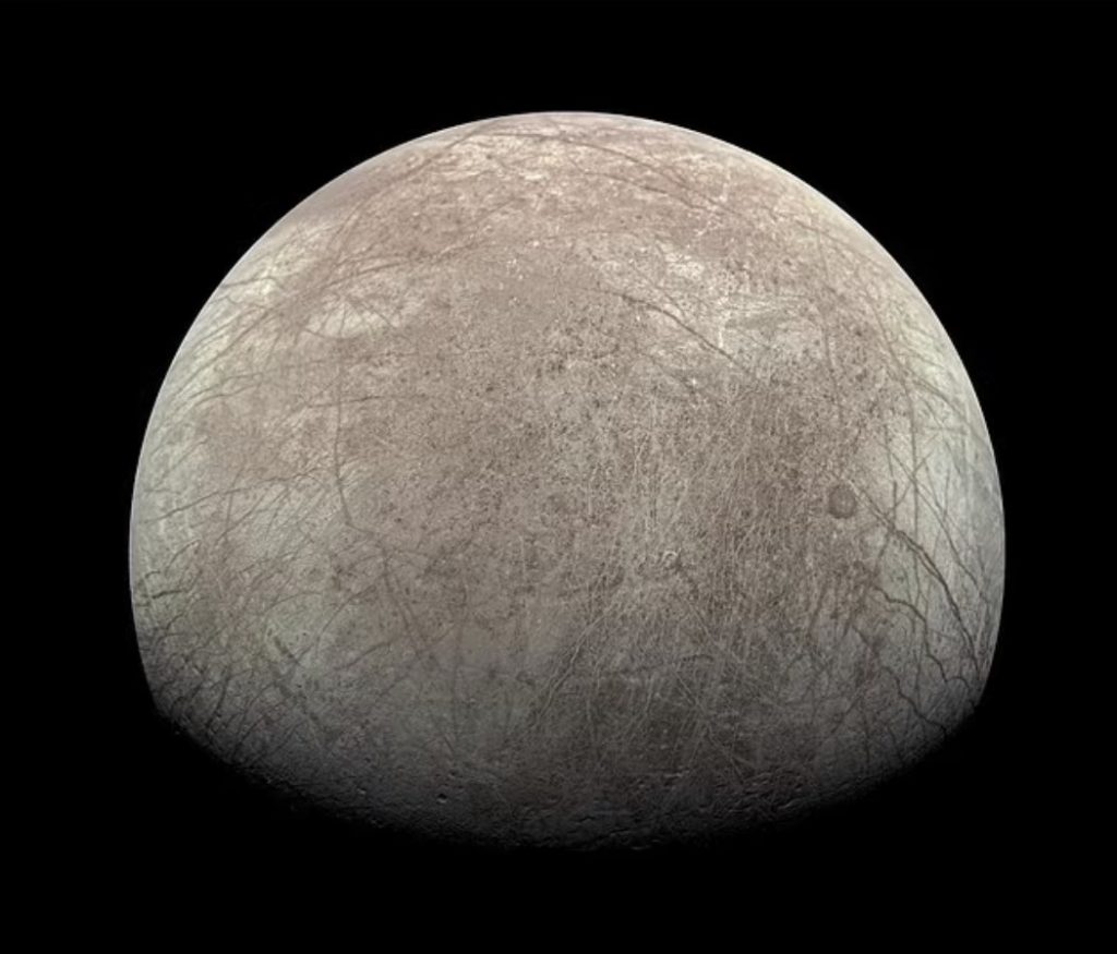 Researchers believe ordinary ice could undergo shear forces in the ice moons of the outer solar system because of the tidal forces exerted by gas giants such as Jupiter. Pictured is Jupiter's icy moon Europa