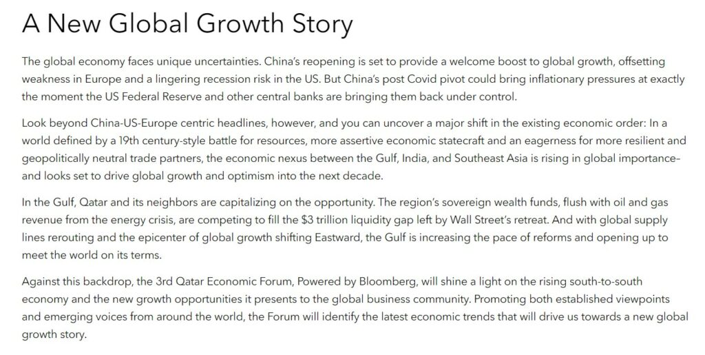 Goals of the Qatar Economic Forum May 2023