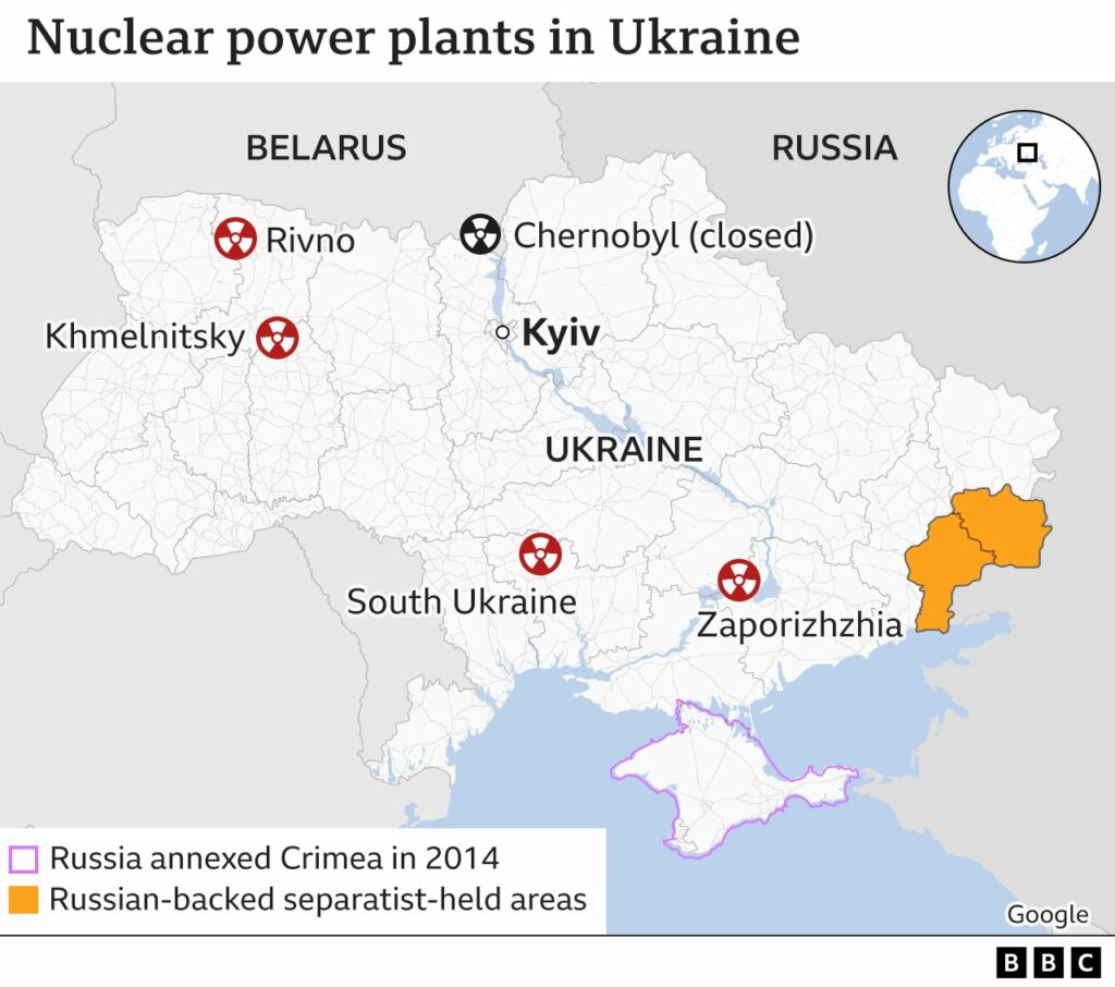 Map of nuclear power plants in Ukraine