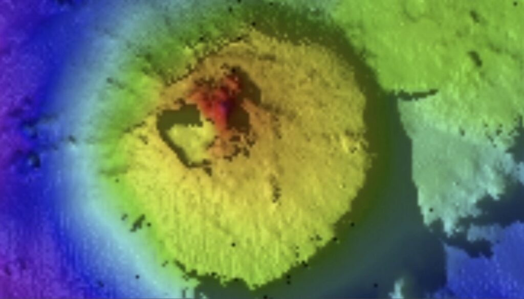 Researchers detected the seamount using multibeam sonar aboard the vessel Falkor (too). (Image credit: Schmidt Ocean Institute)
