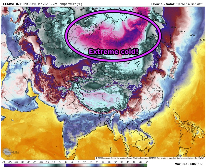 A major cold snap has hit eastern Russia in recent days