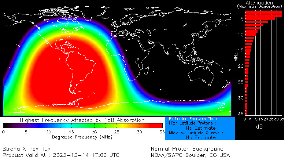 blackout map strongest flare of the current solar cycle Dec 17th