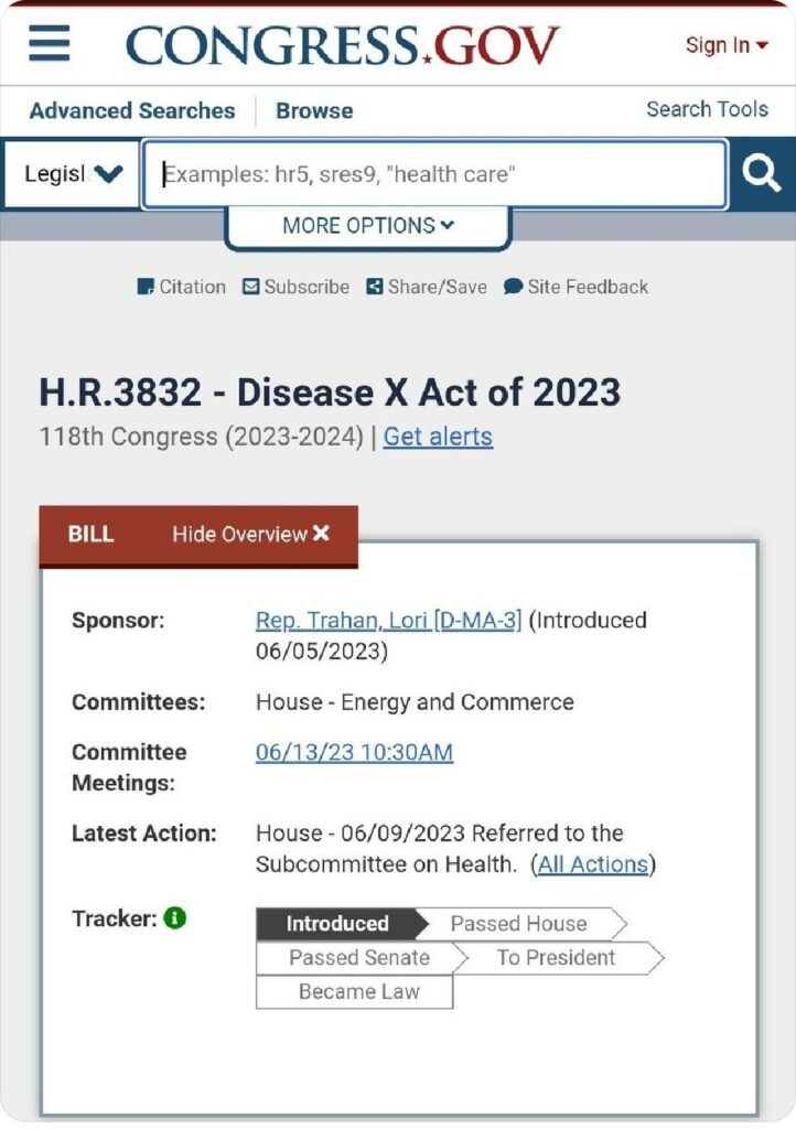 US Congress Disease X Act of 2023