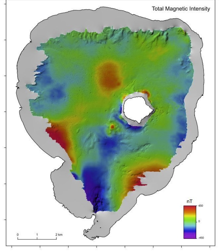 Image showing the large magnetic anomaly in the southern part of the lake.