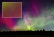 When Giants meet Volcanoes, Comets Collide and the Internet Dies (Again) the World’s Reset Button Is Glitching – Strange News Digest for October 20, 2025 Comet Lemmon surrounded by auroras above a flooded city — Strange News Digest by Strange Sounds for October 20 2025