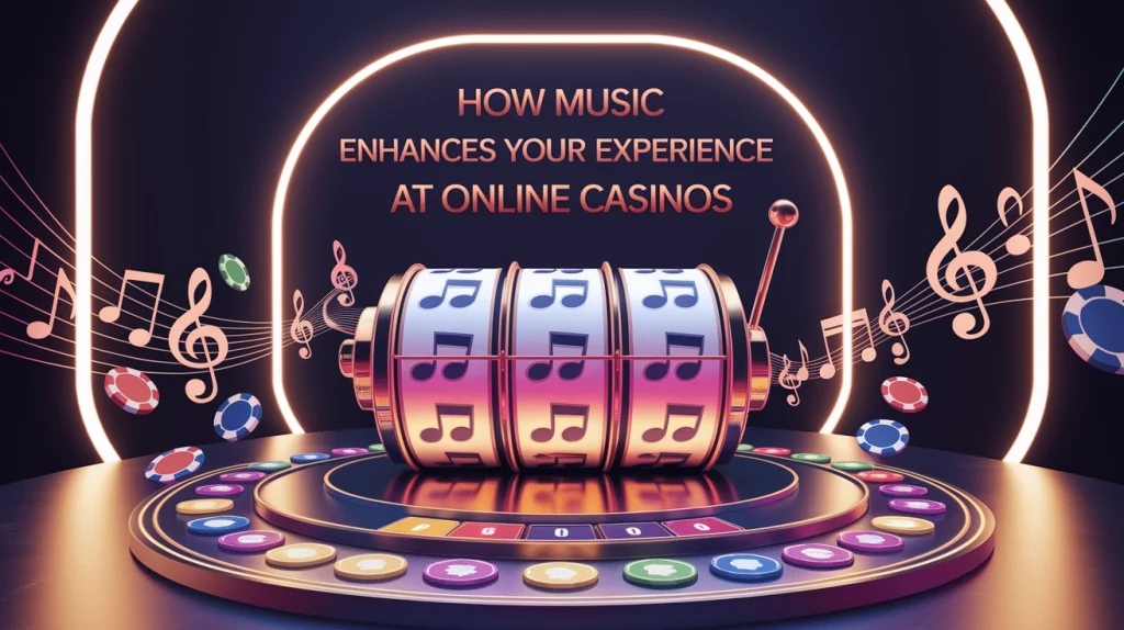 Slot machine with music notes illustrating how online casinos use sound and music to enhance gameplay