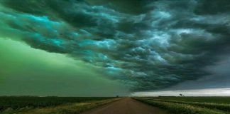 Monster Stars, Monster Atmospheric River Floods, Monster Lightning Phenomena & Roman Concrete Secrets – Strange News Digest December 10, 2025 Apocalyptic green sky storm over rural road with towering supercell clouds during severe weather outbreak chose as featured image for the Strange news digest of December 10, 2025