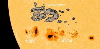 Strange News Digest – Weird Noises From the Sky, Sun Carrington-Sized Sunspot, Snow Levels Straight Out of Next Ice Age – December 2, 2025 Strange News Digest for December 2, 2025: Side-by-side scale comparison of the 1859 Carrington sunspot and the massive 2025 sunspot complex 4294–4296 as captured today on the sun.