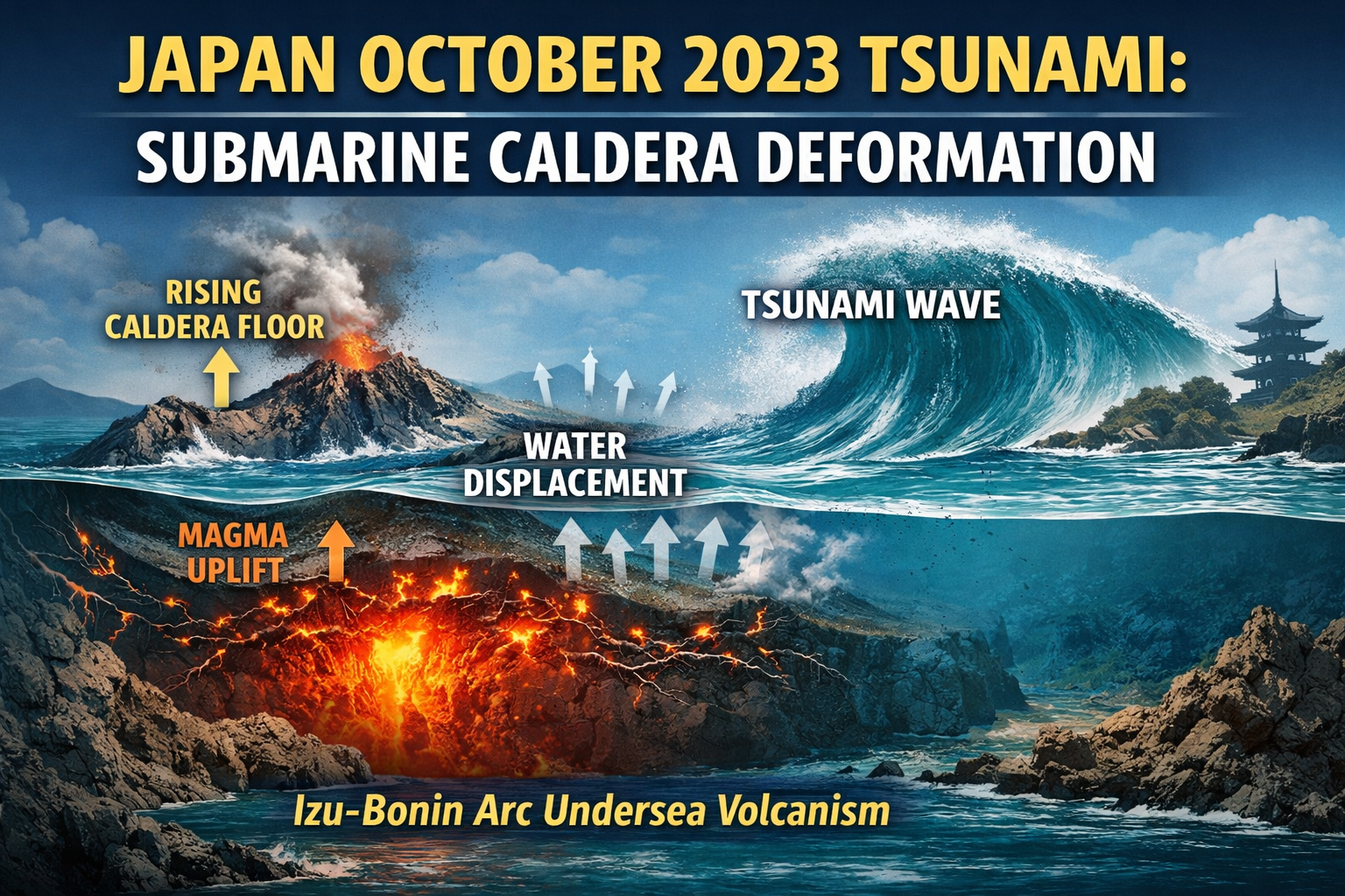 Japan October 2023 tsunami explained: submarine caldera deformation near the Izu-Bonin arc displaces seawater and generates tsunami waves without a major megathrust earthquake