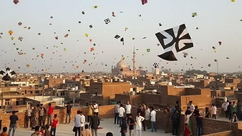 Basant kite festival in Lahore as crowds gather on rooftops and hundreds of kites fill the sky